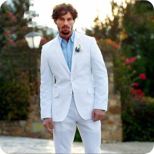 White Men Suits Wedding Tuxedos Groom Wear 2 Pieces (Jacket+Pants) Slim Fit Prom Bridegroom Suits Best Man Coustume Homme Blazer