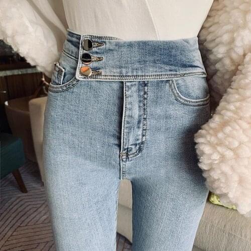 Chic High Waist Skinny Denim Pencil Pants Women Streetwear Fashion Solid Jeans 2021 New Korean Style Denim Slim Trousers Female