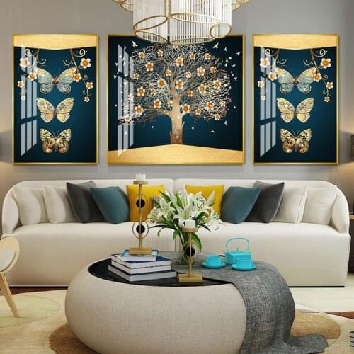 Flower and Bird Crystal Porcelain Painting Butterfly Plum blossom 5D Diamond inlaid Porcelain Painting Living room Office Decor
