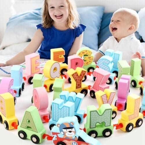 Wooden Alphabet Train Building Blocks 26 English Puzzle Cognitive netic Letters Car Toys Kids Early Education Toys