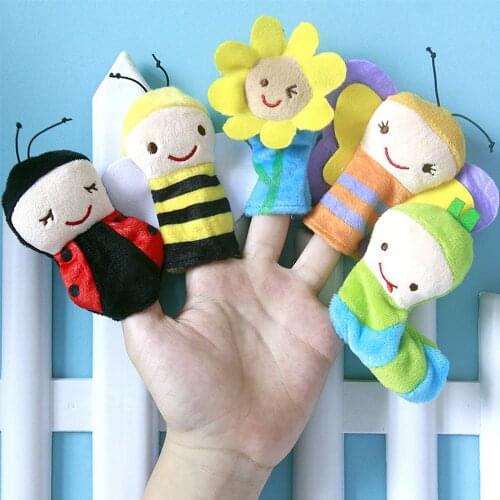 Childrens cartoon animals, insects, fingers, baby plush toys, cute kids plush toys, baby favorite dolls, hand puppets(5 PCS)