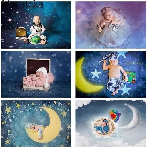 Starry Night Blue Sky Backdrop Newborn Kids Birthday Baby Shoewr Portrait Photo Background Infant Cake Smash Photography Studio
