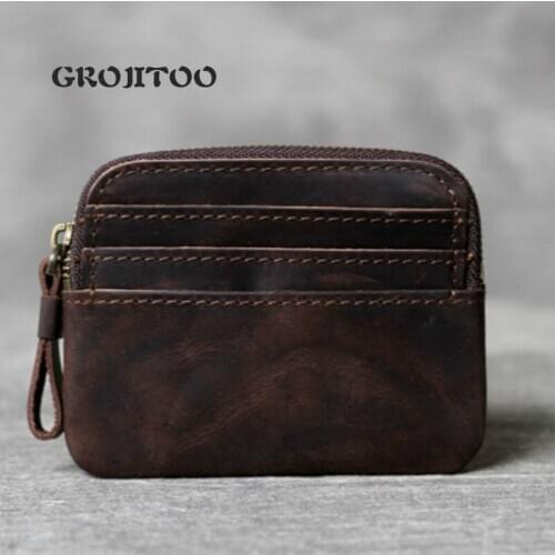 GROJITOO Genuine Leather wallet coin purse for men and women Handmade mad horse leather drivers license bag
