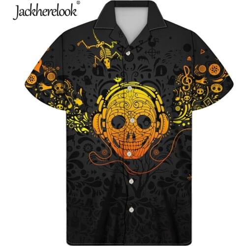 Jackherelook Punk Skull Print Hawaiian Aloha Shirts Men 2021 Summer Short Sleeve Beach Tops Male Holiday Party Vacation Clothing