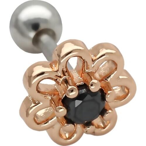 JHJT 16G Cartilage Nail 316L Surgical Stainless Steel Flower Shape Multicolor CZ Flower earrings Body Piercing Jewelry