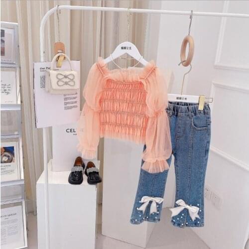2021 Korea style girls ruffles shirt fashion tulle autumn girls blouse 4-9t B694