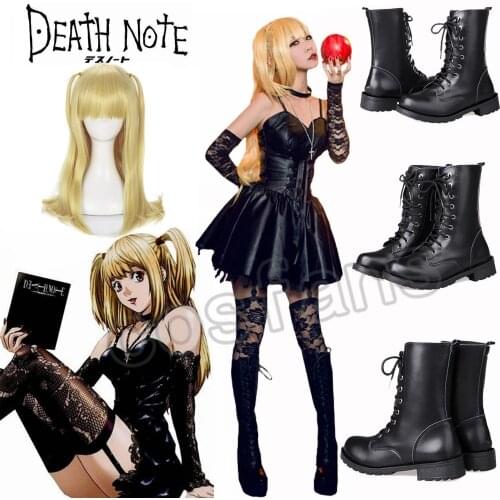 Anime Death Note Misa Amane Cosplay Costumes Imitation Leather Sexy Tube Tops Lace Black Dress Uniform Outfit Amane Misa Costume