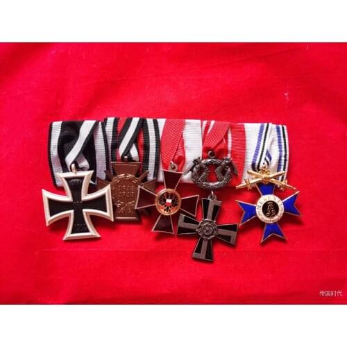 BEAUTIFUL WWI WW1 GERMAN 5 MEDAL BAR GROUP CROSS COMBATANT HONOR METAL MEDAL SET GROUP BAR