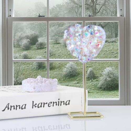 Love Heart Shape Electroplate Quartz With Display Stand Holder Ornaments Wedding Table Decor Party Supplies Home Decoration