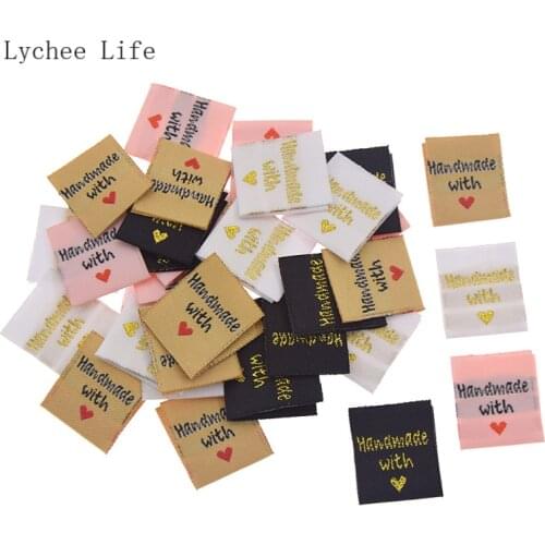 Lychee Life 100Pcs Mixed Color Handmade With Love Garment Labels Tags For Fabric Bag Clothing Diy Sewing Accessories Crafts