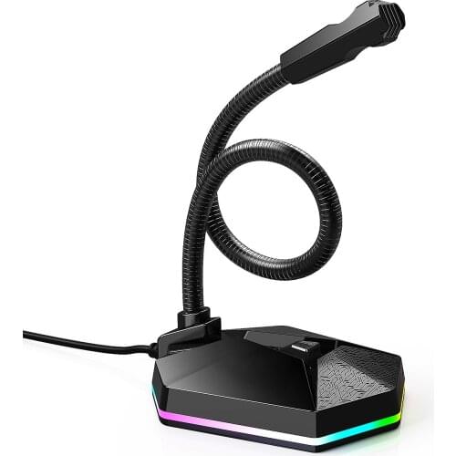 HXSJ Multifunctional RGB Desktop Microphone 360 Degree Flexible USB Microphone Drive-free voice chat video conference microphone