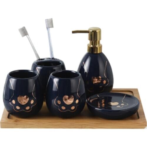 Ceramic Wash Set 5-Piece Toothbrush Holder Soap Dish Couple Home Lotion bottle Bathroom Accessories Set Hotel Toilet Decoration