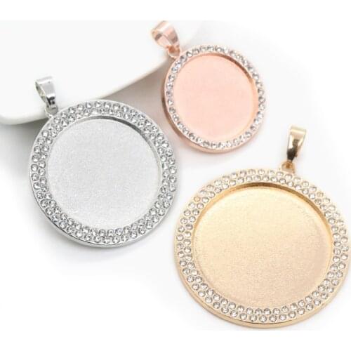 New Fashion 2pcs 25mm Inner Size Rhodium plated Transparent Colors Rhinestone Cabochon Base Setting Charms Pendant-R7-28