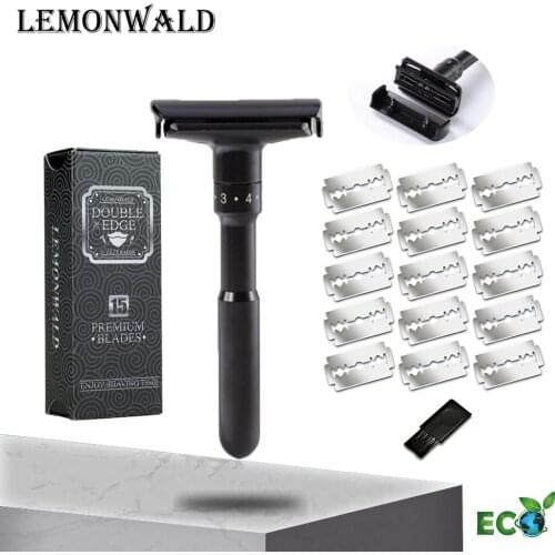 New Hot Sell Adjustable Razors Mens Safety Double Edge Razor Black Classic Shaving Razor Shaver Base 1 Handle & 5 Blades 1 box