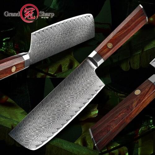Grandsharp Kitchen Knives Japanese Nakiri Knife Damascus Stainless Steel 67 Layers Vegetables Meat Fish Slicing Chopping Cooking