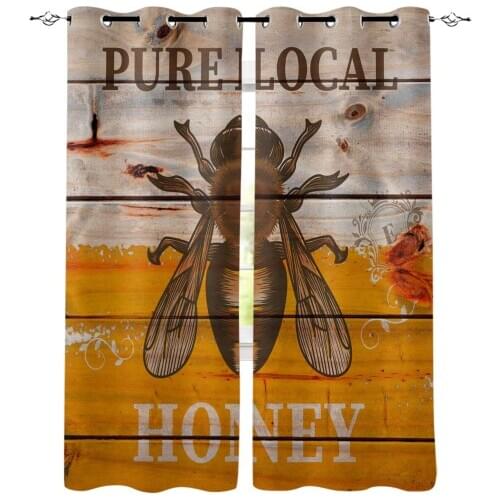 Bee Retro Wood Grain Curtains For Bedroom Living Room Modern Kitchen Windows Curtain Home Decoration Drapes