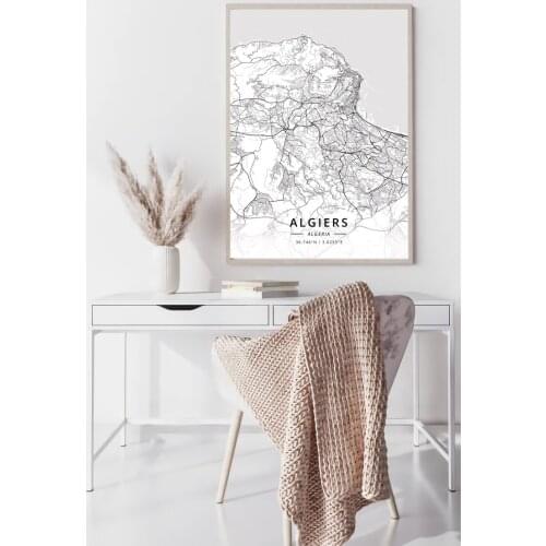 Algiers Algeria World City black and whitemap poster print unframe poster office decoration
