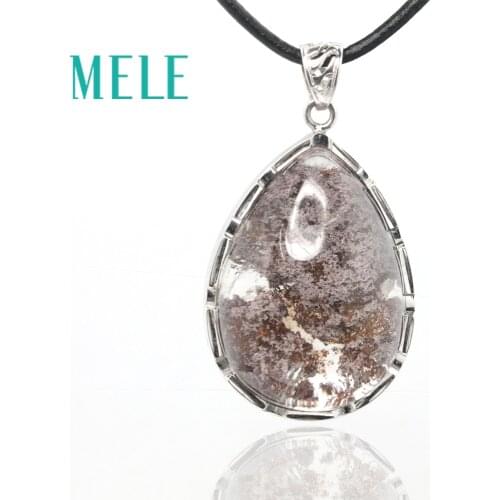 MELE natural green ghost phantom garden crystal pendants for women and man,14X24m water drop shape beautiful landscape