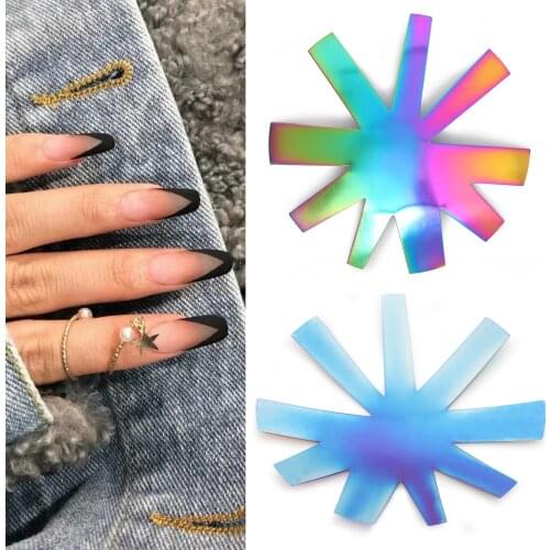 Pro 9 Sizes Easy French Smile Cut V Line almond shape Tips Manicure Edge Trimmer Nail Cutter Acrylic Pink White French Nails