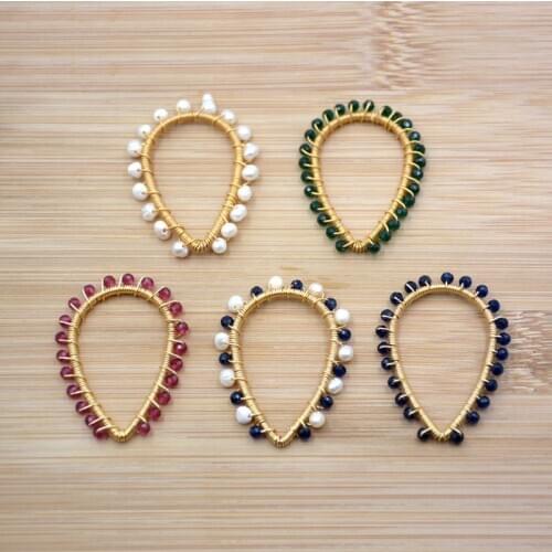 Multicolor stones Wire Wrapped charms Natural pearl paved water drop shape gold-plated accessories for necklace DIY jewelry