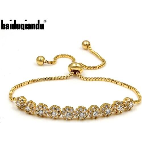 Baiduqiandu Brand Trendsetting Flower Cubic Zirconia CZ Adjustable Bracelets for Wedding Bridal Bridesmaid Jewelry