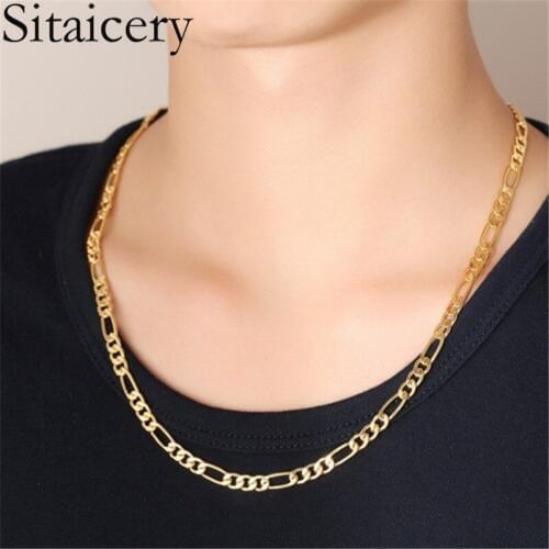 Sitaicery Hip Hop Men Necklace Chains Fashion Gold Color Curb Cuban Long Necklace 5MM Chain Charm Accessories Unisex Jewelry