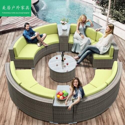 Outdoor round rattan sofa combination garden courtyard semicircular hotel curved living room