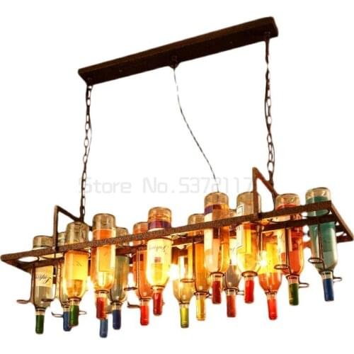 Wine Bottle Iron Pendant Lights Vintage Industrial Metal Hanging Lamps Bar Restaurant Cafe Kitchen Indoor Led Lighting Decor