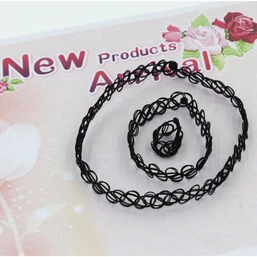 Vintage Hippy Stretch Magic Tattoo Choker Necklace Bracelet Ring Jewelry Sets Elastic Chocker