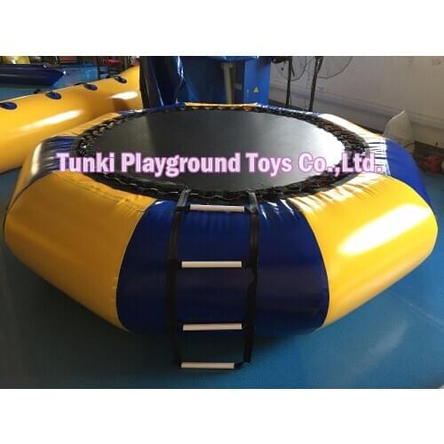 Yellow and blue inflatable water sports jumping bouncer