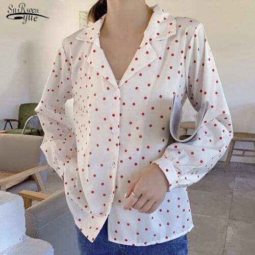 2021 V-neck Polka Dot Chiffon Women Shirt Blouse Autumn Long Sleeve Cardigan Women Blouses Casual Plus Size Blouse Blusas 10965