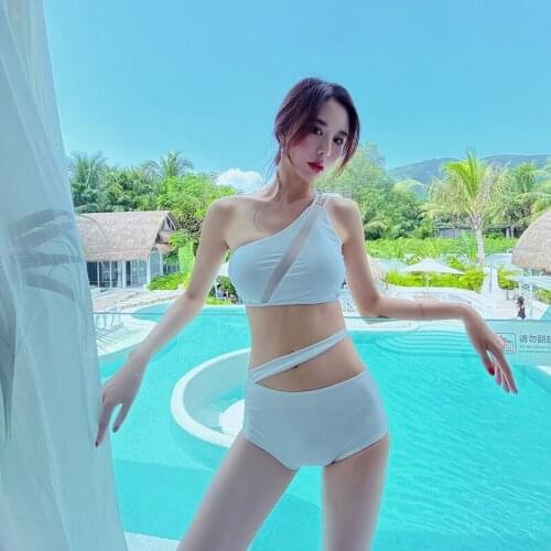 Ladies Swimsuit Split Boxer Skirt Conservative Girl Student Swimsuit Tube Top Vest Suit Solid Color Beach Bikini