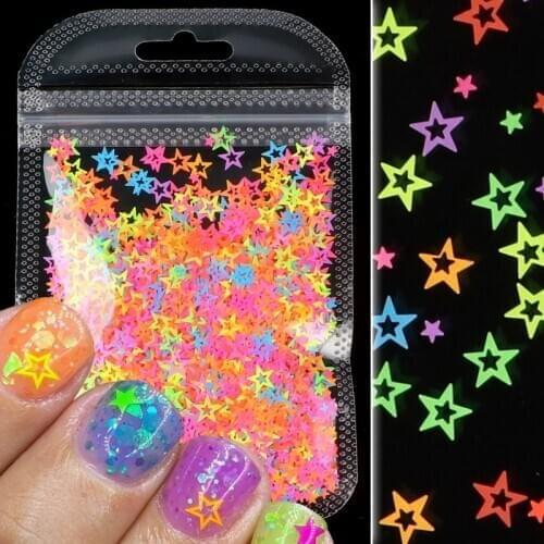 1 pack 2g Fluorescence Hollow star shape Nail Sequins Flakes Mix Shining Glitters Acrylic Gel Nails Decoration Valentines Day