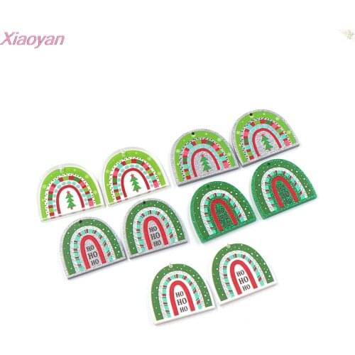 10pcs /lot) 35mm HO HO HO For Earrings Christmas Rainbow Glitter Acrylic Jewelry Accessories