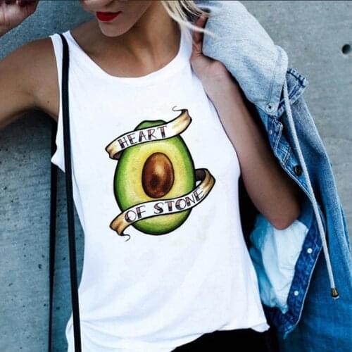 2020 Summer Women Avocado Print Kawaii Tank Tops Fashion Tops Women Gray Sleeveless T-shirt Casual Loose Camisole Streetwear