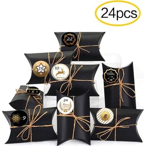 Newest 24pcs/set 13x7.7x3.6cm Black Candy Box Craft Paper Pillow Shape Party Gift Box Bags Eco-Friendly Kraft