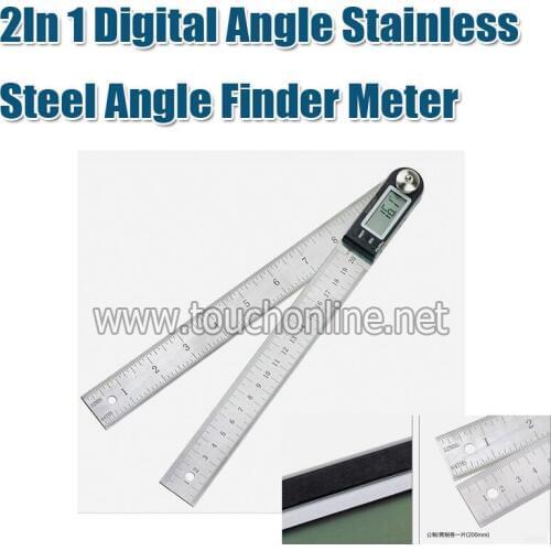 2In 1 Digital Angle Stainless Steel Angle Finder Meter with Locking Function Protractor Ruler 200mm TLR-225