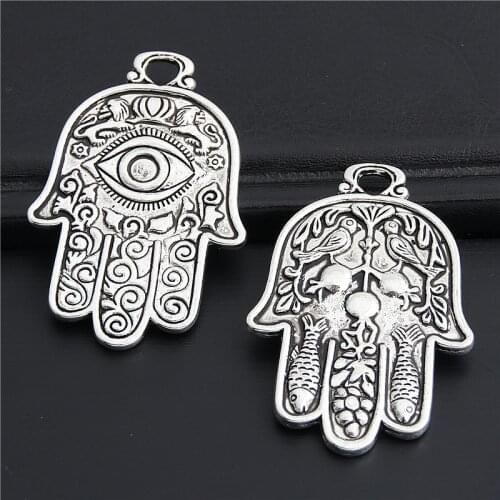 3pcs Silver Color Hamsa Hand With Eye Charms Hand Of Fate Pendant All Seeing Eye Mystic Style Handmade Jewelry A3012