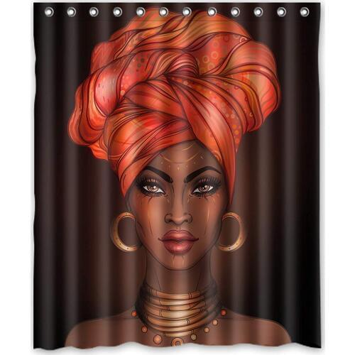 African American Pretty Girl Raster Black Woman Glossy Lips Turban Shower Curtain