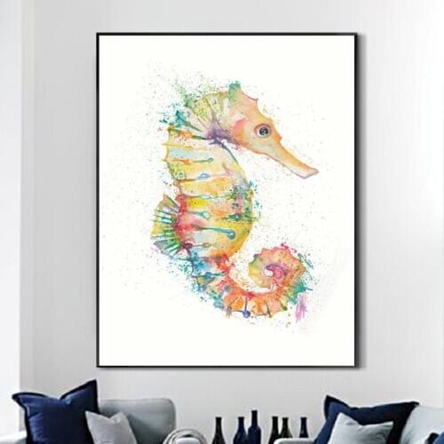 Water Color Sea Animals Seahorse Canvas Painting Animal Wall Art Posters Wall Prints Posters Best Gifts Living Room Home Decor