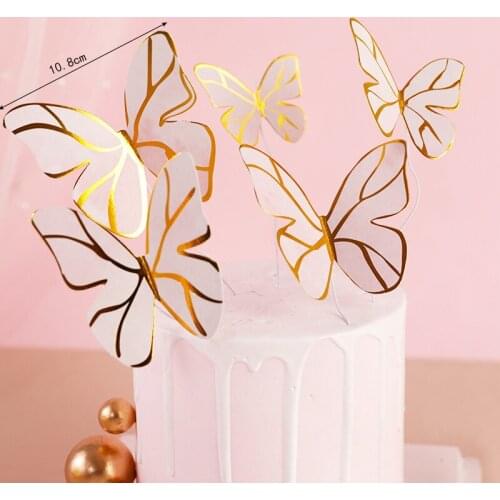 Butterfly Cake Toppers Handmade Painted Wedding Birthday Party Cake Decoration Party Baking Supplies Happy Birthday Cake Toppers