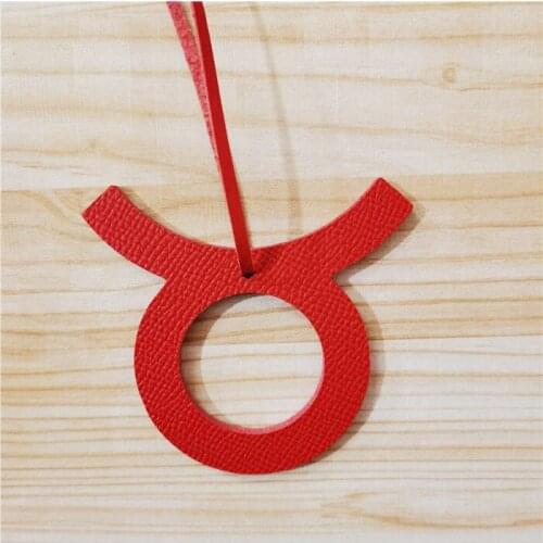 Natural Leather Zodiac Key Chain Taurus Keychains Pendant Woman Backpack Charm Key Ring