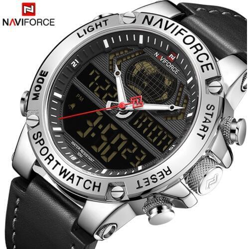 NAVIFORCE 9164 Watch Men Top Brand Luxury Digital Analog Sport Wristwatch Military Genuine Leather Male Clock Relogio Masculino