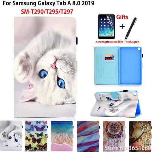 Case For samsung galaxy tab A 8.0 2019 SM-T290 SM-T295 T295 T297 Cover Funda Tablet Cartoon Cat PU Leather Stand Shell +Gift