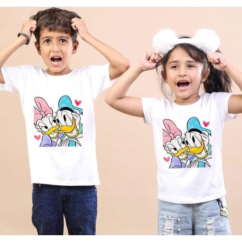 Disney Donald Daisy Duck Print T-shirt Baby Girl Boy Tops Short Sleeve Casual Cartoon Children Tshirt Homme Comfort Kids T Shirt