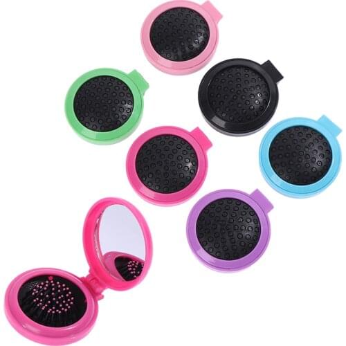 Women Girl Travel Foldable Folding Hair Brush with Mirror Pocket Air Bag Comb