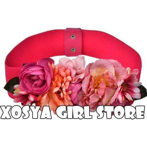 Fashion Women Elastic Wide Corset Belt For Women Glass Crystal Ceinture Ladies Thin Flower inlaid Belt Waist Girdle BW15