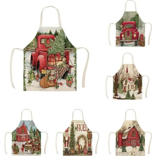 Kitchen Apron Red Truck Christmas Wish Tree Printed Sleeveless Cotton Linen Aprons for Men Women Home Cleaning Tools Delantales