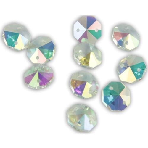 Chandelier Crystal Beads 20pcs/Lot 30mm AB Color Glass Octagon Beads In 2 Holes Crystal Prism Parts