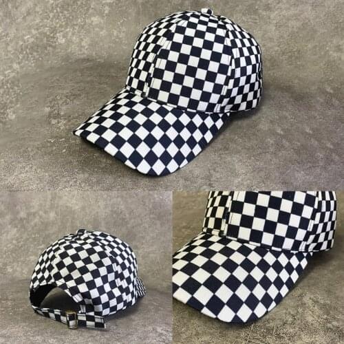 Women Men Black White Plaid Checkerboard Print Baseball Cap Harajuku Hip Hop Outdoor Sunscreen Adjustable Snapback Trucker 066F